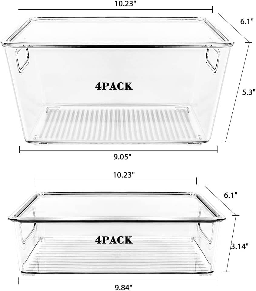 8-Pack Refrigerator Organizer Bins with Lids - Clear Plastic Freezer and Fridge Organizers, Designed for Kitchen, Cabinets, and Pantry Organization; Ideal for Storing Food Items.