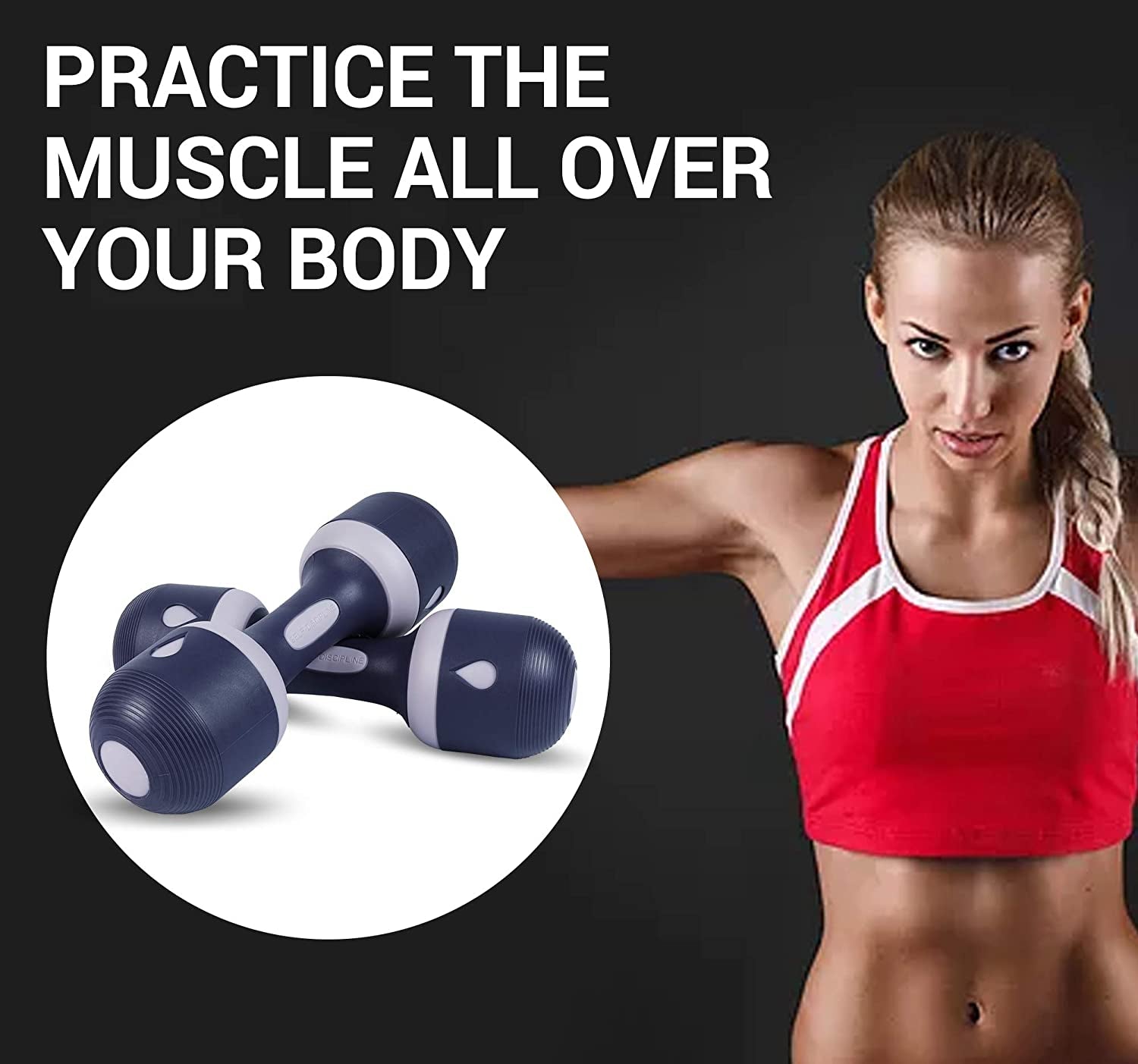 Adjustable Dumbbell Set for Women - 5-in-1 Weight Options, Non-Slip Neoprene Handles, Home/Gym/Office.