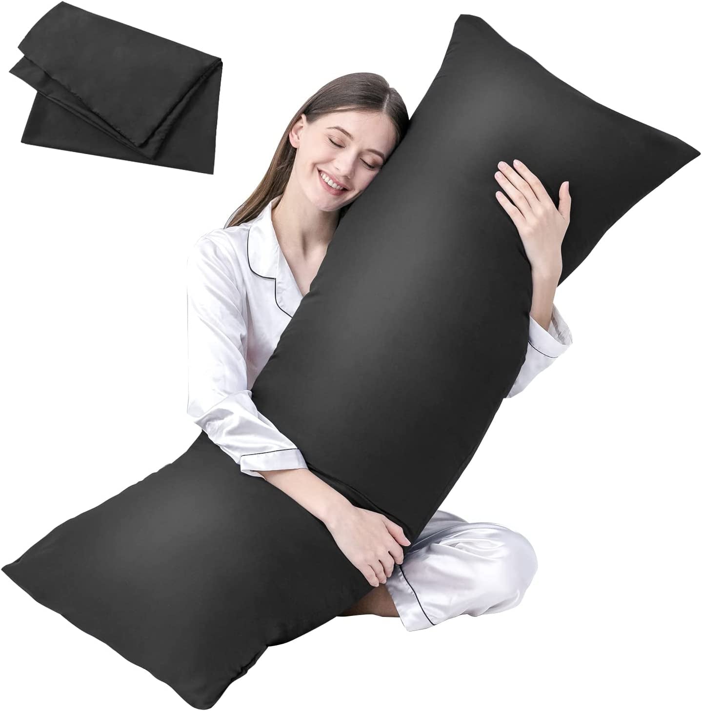 Premium Body Pillow Insert with Fiber Cover - Exceptionally Soft Full Body Pillow for Sleeping - Breathable Long Bed Pillow Insert, 20"x54" (Black, Includes Cover)