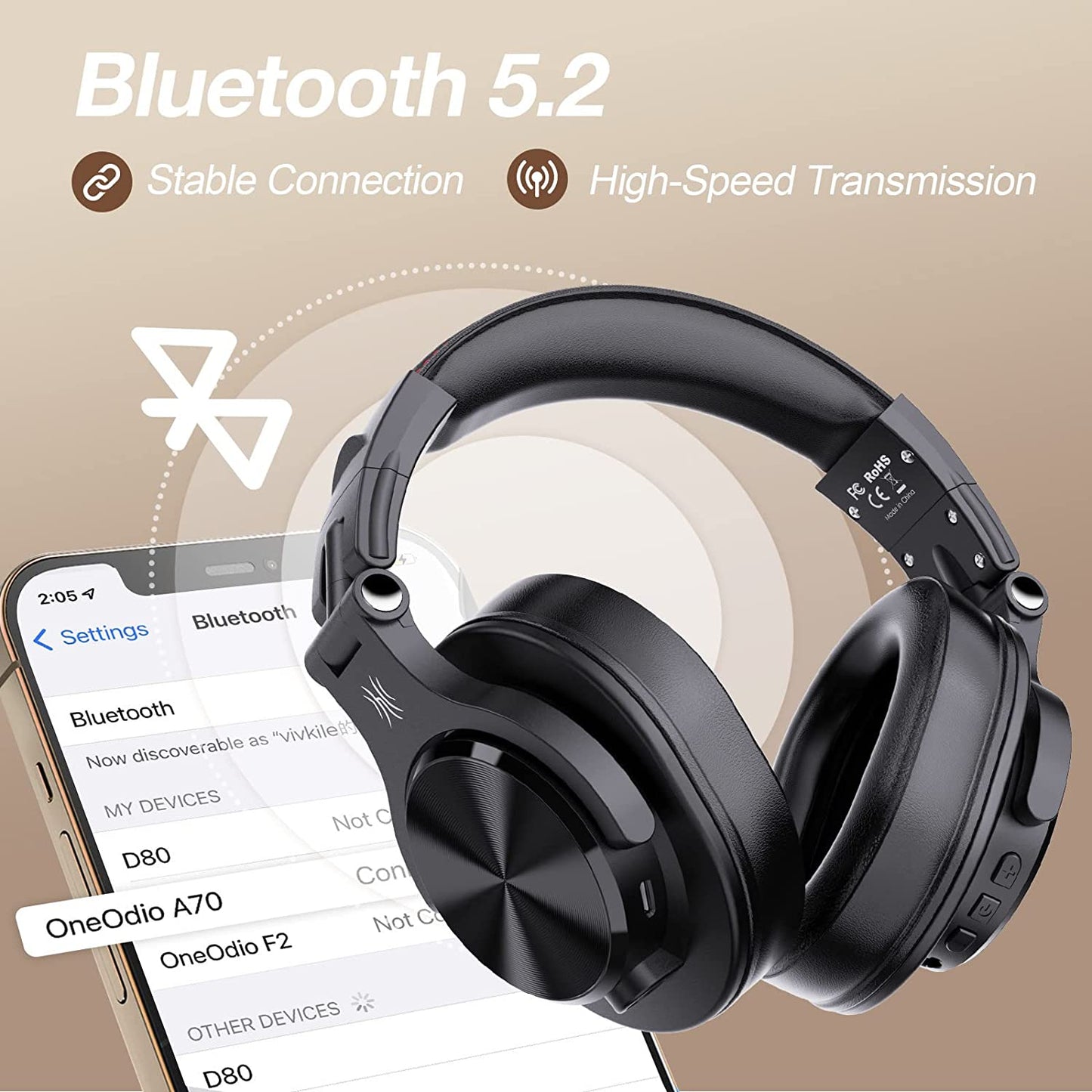 Fusion Studio DJ Headphones: Bluetooth Over-Ear Headphones with 72H Playtime, Share-Port, Wired and Wireless Recording, Stereo Sound for Electric Drum Piano Guitar AMP.