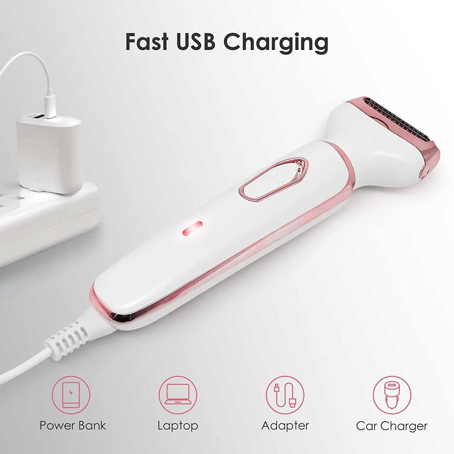 4-in-1 Electric Women's Hair Removal Epilator - Cordless, Rechargeable, Portable Shaver for Legs, Face, Arms, Bikini, Armpits, and Pubic Hair Removal in White.