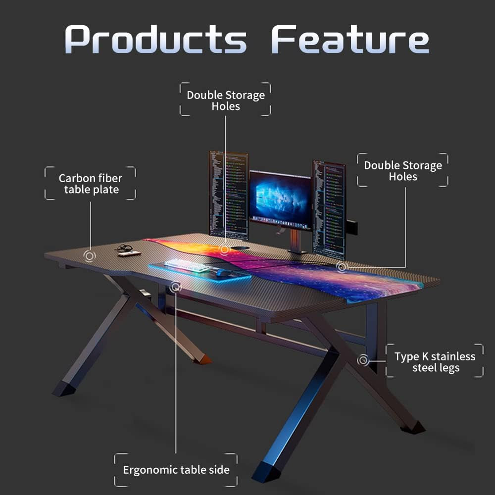 32 Inch Gaming Computer Desk - Sturdy Ergonomic Design - Suitable for Small Home Office - Easy Assembly - Features a Black Carbon Fiber Desktop - Perfect for PC and Laptop Use.