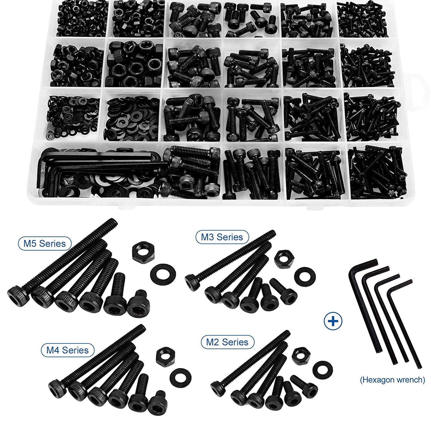 Alloy and Carbon Steel Screws Assortment Kit: 1060pcs of M2, M3, M4, and M5 Hex Socket Cap Screws and Nuts