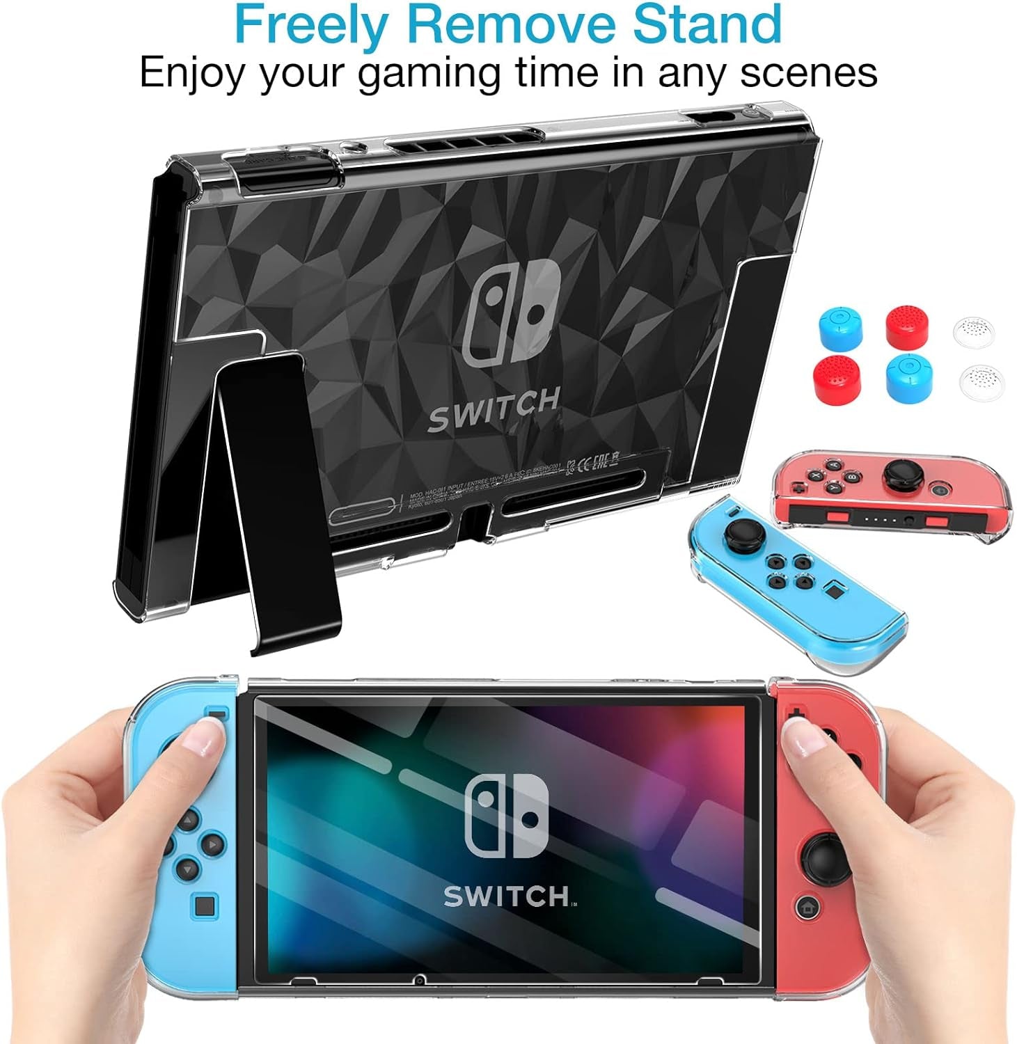  Dockable Nintendo Switch Case with Screen Protector - Clear Protective Cover for Nintendo Switch and JoyCon Controller, Includes Tempered Glass Screen Protector