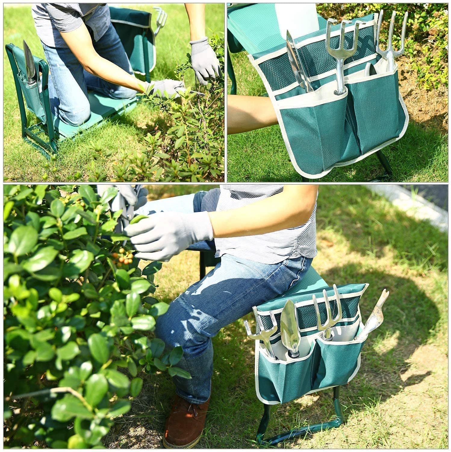 Foldable Garden Kneeler and Seat with 2 Tool Pouches: Portable Bench Stools for Gardeners