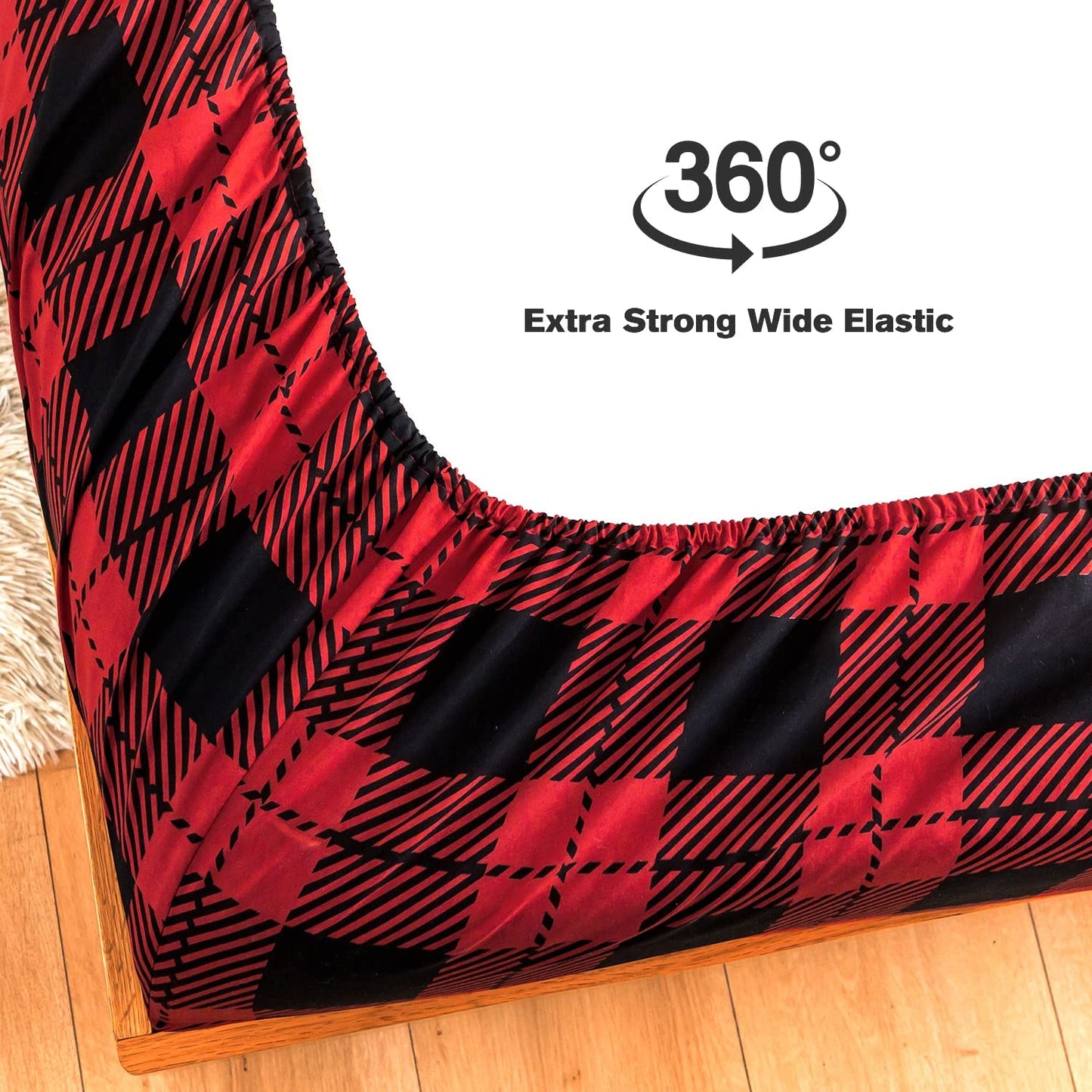 4-Piece King Size Bed Sheets Set - Red Black Plaid Patterned Sheets made from Soft and Warm 1800 Thread Count Brushed Microfiber. Designed with an 8-17" Deep Pocket for a secure fit on your mattress. These Winter Warm Bedsheets are Machine Washable 