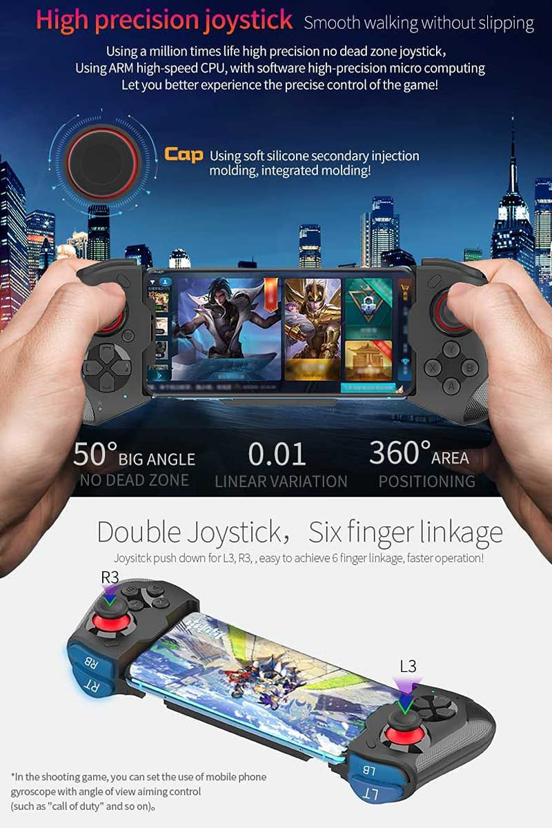 Wireless Mobile Gaming Controller for iPhone, Android, PC - Gamepad Joystick for iPhone 14/13/12/X, iPad, MacBook, Samsung Galaxy S22/S21/S20, TCL, Tablet, PC - Extended 18+ Hour Battery Life - For COD Mobile, Apex Legends - Direct Play - Black