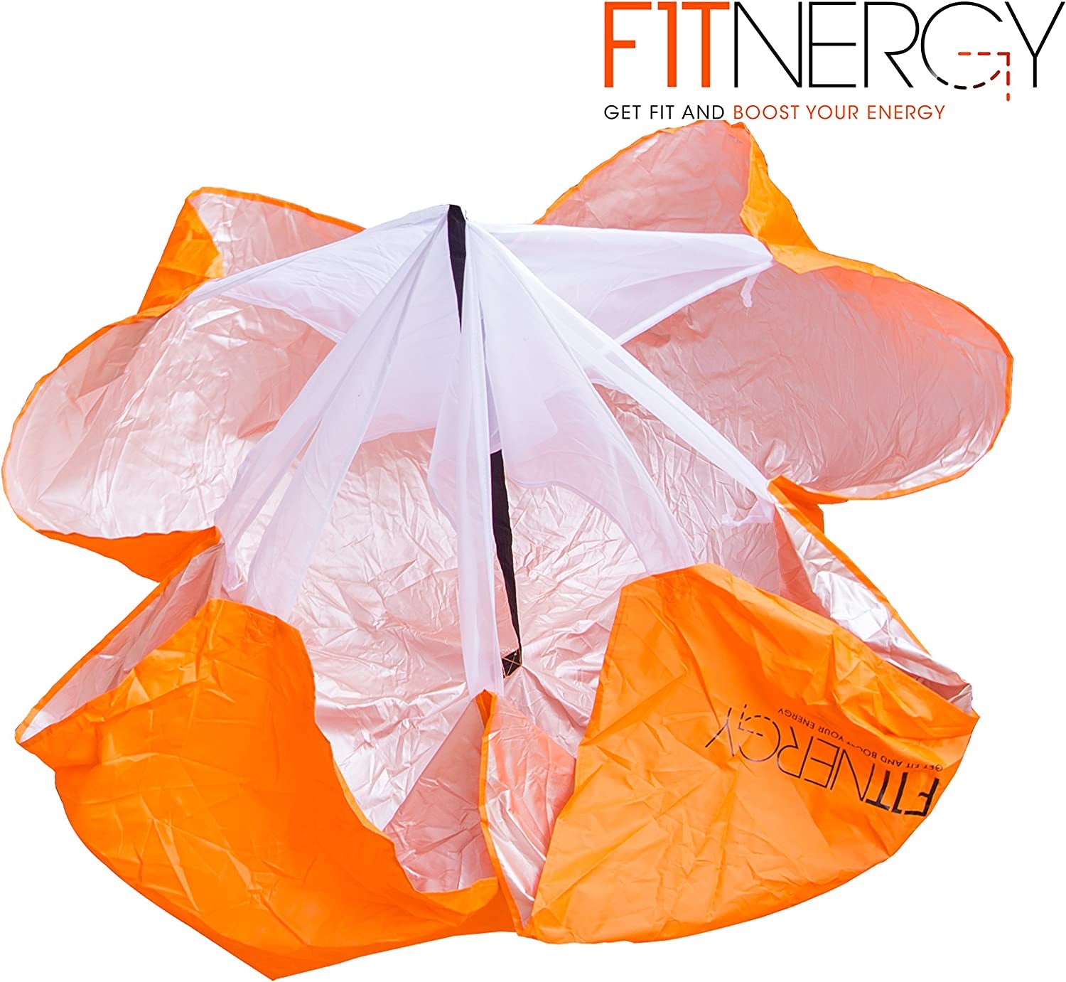 Running Resistance Parachute - 56" Durable Orange Speed Sprint Training Chute with Free Carrying Bag - Enhance Acceleration and Agility for Soccer, Football, and Speed Training - Includes Agility Ladder and Speed Rope