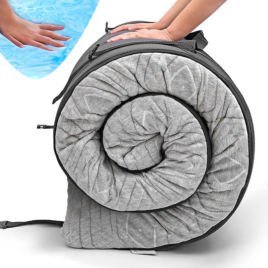 Portable Roll-Up Travel Mattress - Features CertiPUR-US 3” Cooling Gel Infused Memory Foam Sleeping Pad, Ideal for Camping, Car Trips, and as a Bed Topper; Includes Waterproof Cover, Carry Bag; Suitable for Kids, Cots, Singles, and Twins.