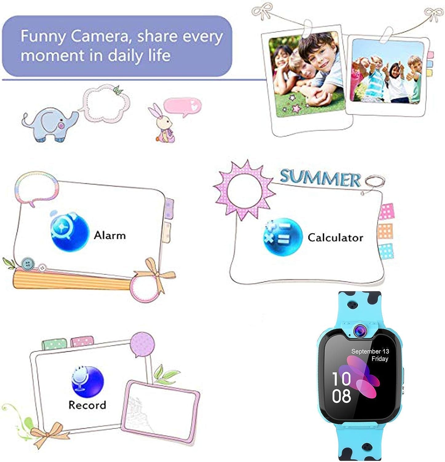 Kids Smartwatch with Games & MP3 Player: Features a 1.54-inch Touch Screen, 2-Way Call, Music Player, Games, Camera, Alarm Clock, and makes for a Fun and Educational Children's School Gift for Boys and Girls.