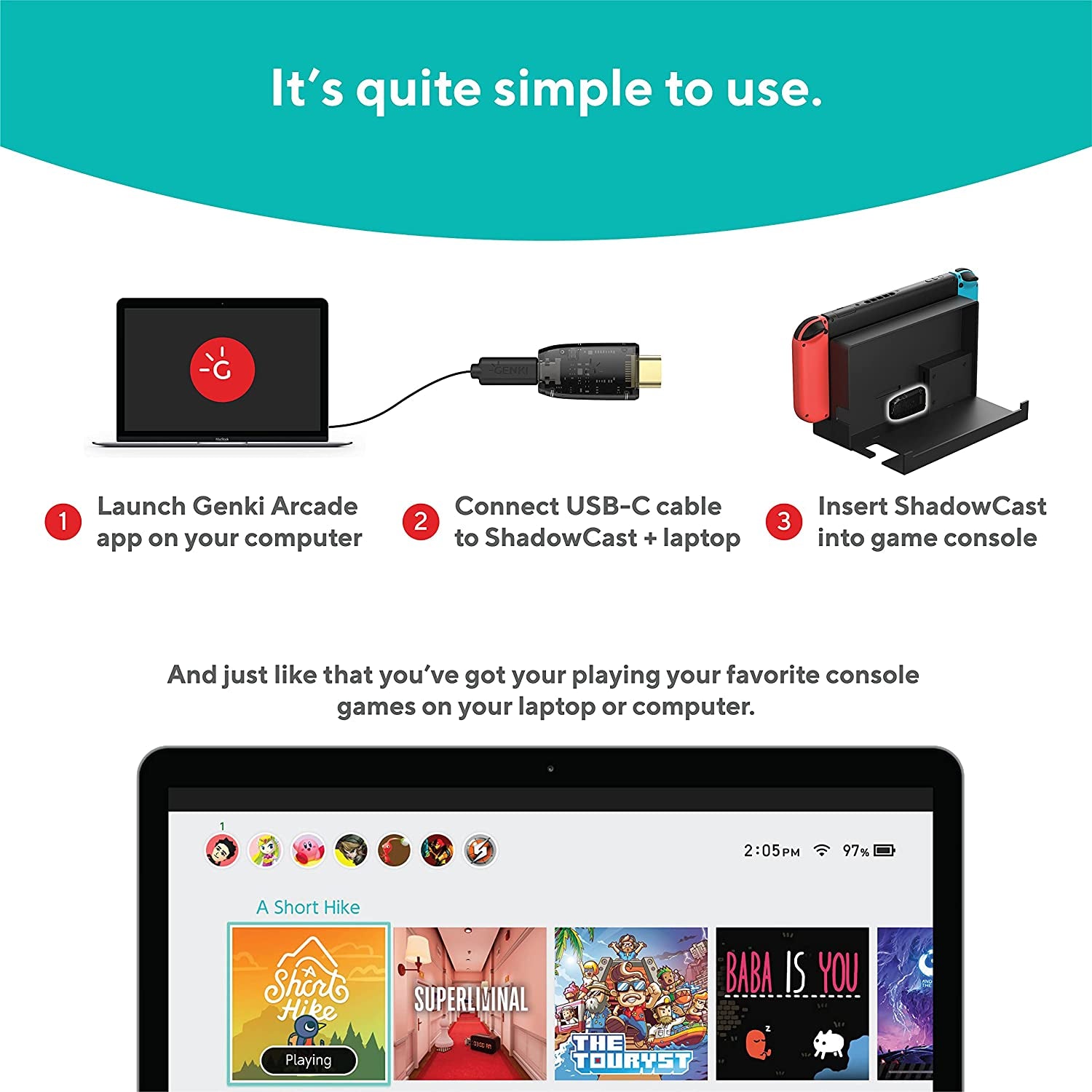 Shadowcast - Effortlessly Connect and Play Game Consoles on your Laptop, Compact Capture Card with Excellent Performance.