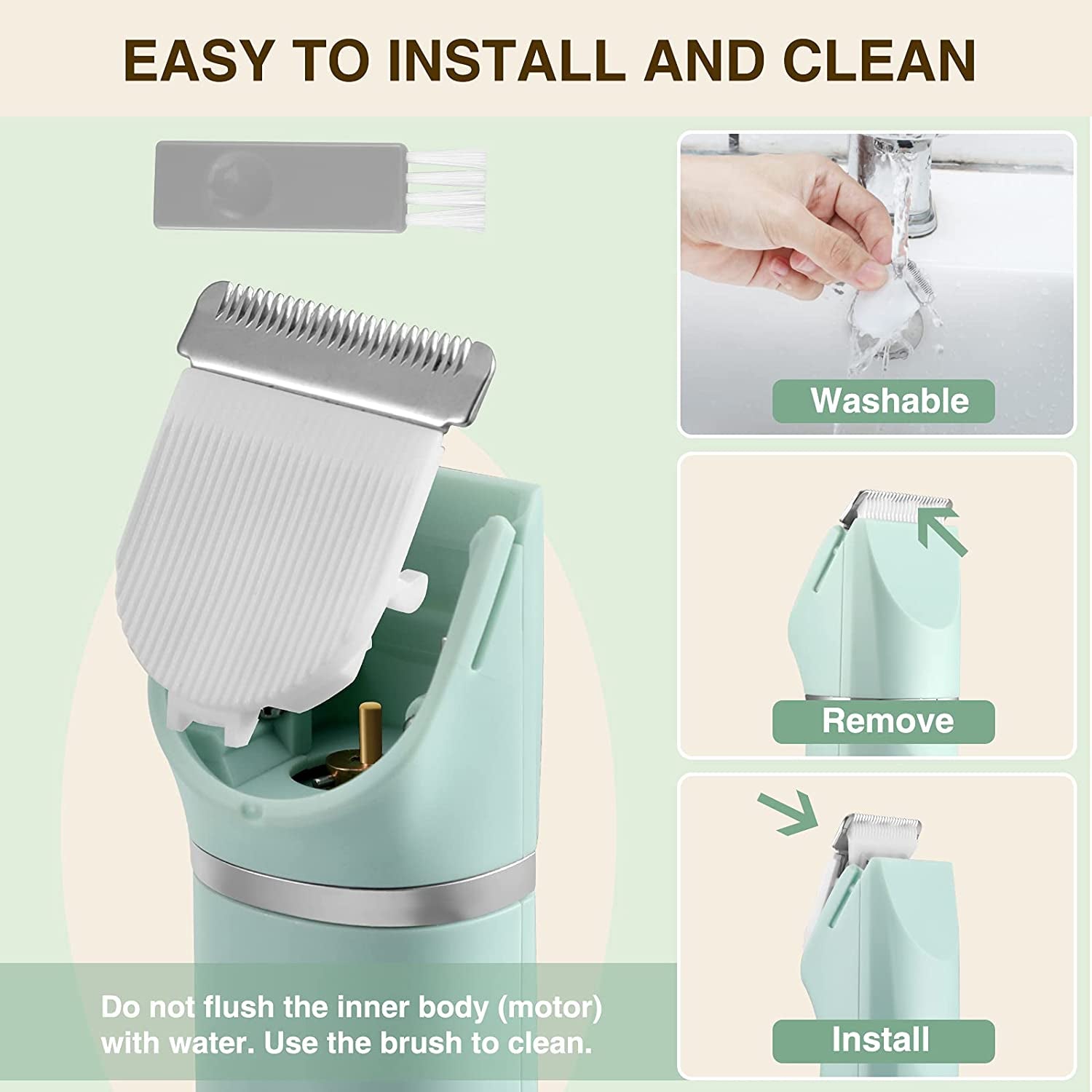 Rechargeable Electric Shaver for Women: Waterproof Bikini Trimmer with Ceramic Blades for Hair Removal on Bikini, Legs, and Pubic Area - IP7X Washable Head, Wet and Dry Use - Green
