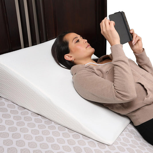 Ergonomic Inclined Bed Wedge Pillow with Memory Foam Top - Sleeping Pillow to Assist with Acid Reflux, Snoring, Back and Neck Pain - Includes Washable Cover - Dimensions: 25" L x 24" W x 7" H
