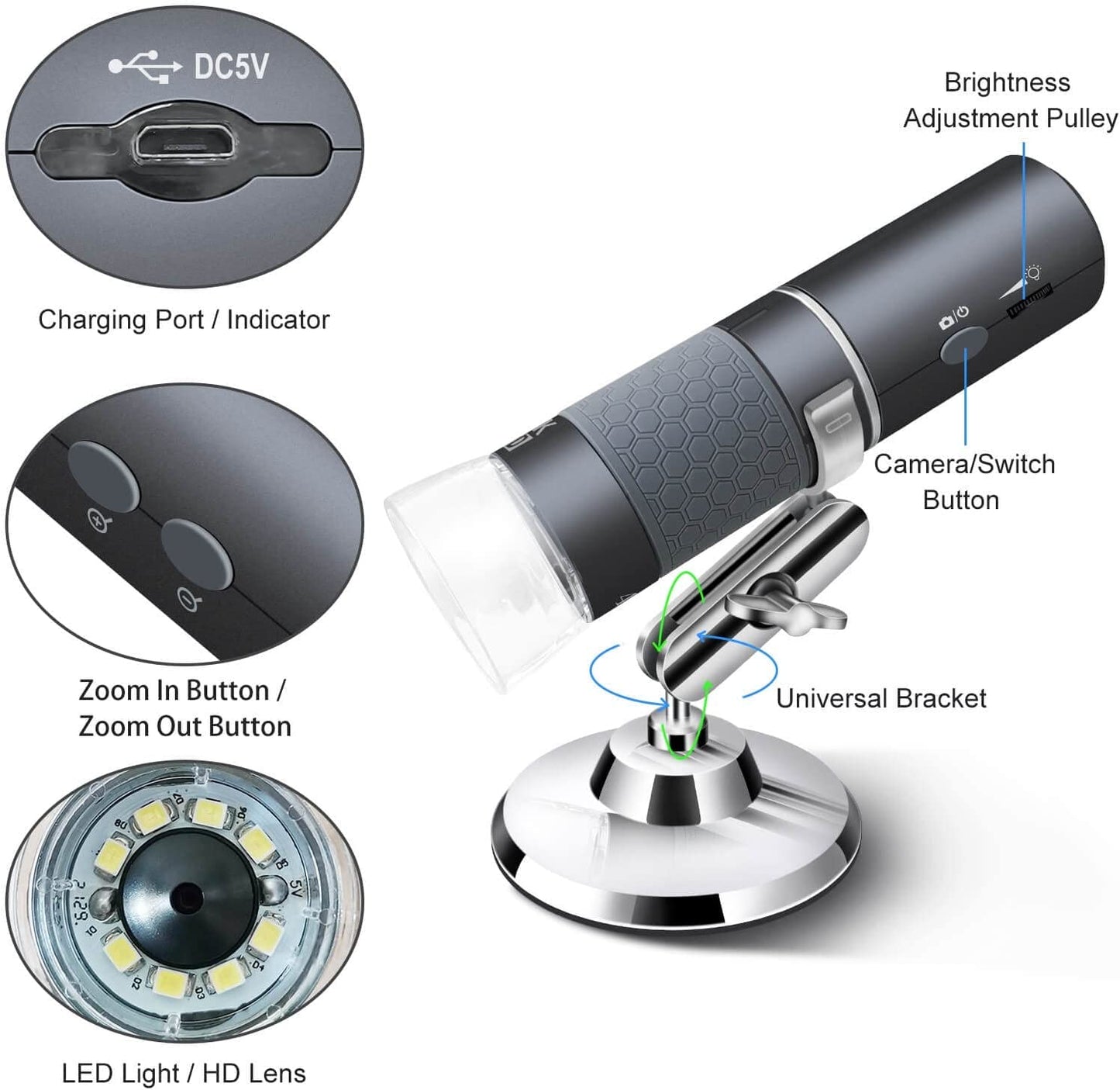 Wifi Microscope 4K for Iphone Android, 50-1000X USB Digital Microscope with Wireless Super HD Endoscope Camera, Compatible with All Cellphones, Ipad, Android Tablet, Windows, Mac, Chrome, Linux