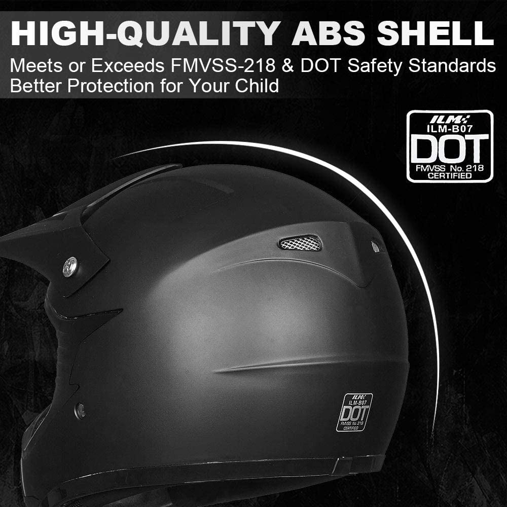 Youth Kids ATV Motocross Dirt Bike Helmet: DOT Approved for Off-Road MTB Mountain Biking. Size Youth-L in Matte Black.