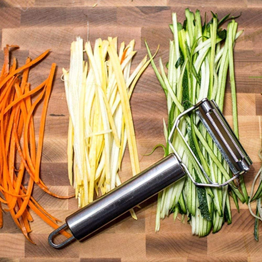 Stainless Steel Julienne Peeler - Double-Sided Blade Vegetable Cutter and Fruit Slicer with Dual Blade, Multifunctional Potato Peeler.