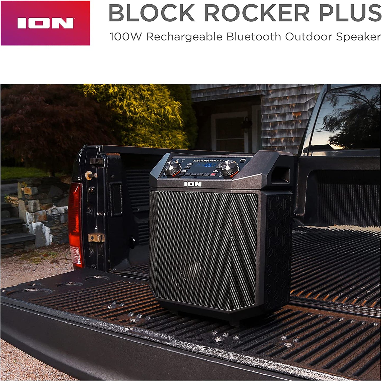 Audio Block Rocker Plus-Portable Bluetooth Speaker 100W W/Battery, Karaoke Microphone, AM FM Radio, Wheels & Telescopic Handle and USB Charging, Black