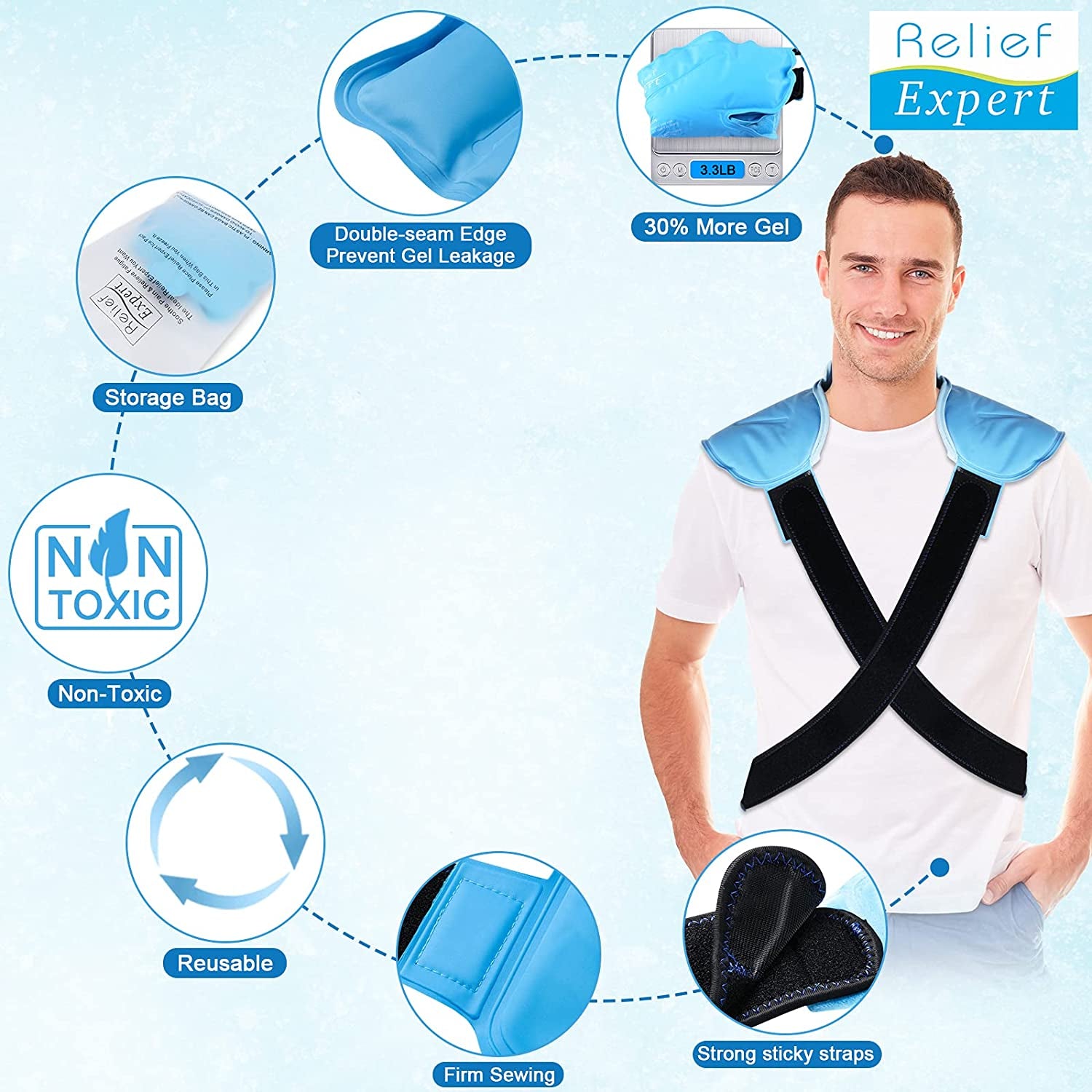 Full Back and Shoulder Ice Pack Wrap with Straps - Cold Therapy for Rotator Cuff Injuries, Reusable Gel Packs for Effective Cold Compression and Pain Relief in the Entire Back and Shoulders - Enhanced with Soft Plush Lining