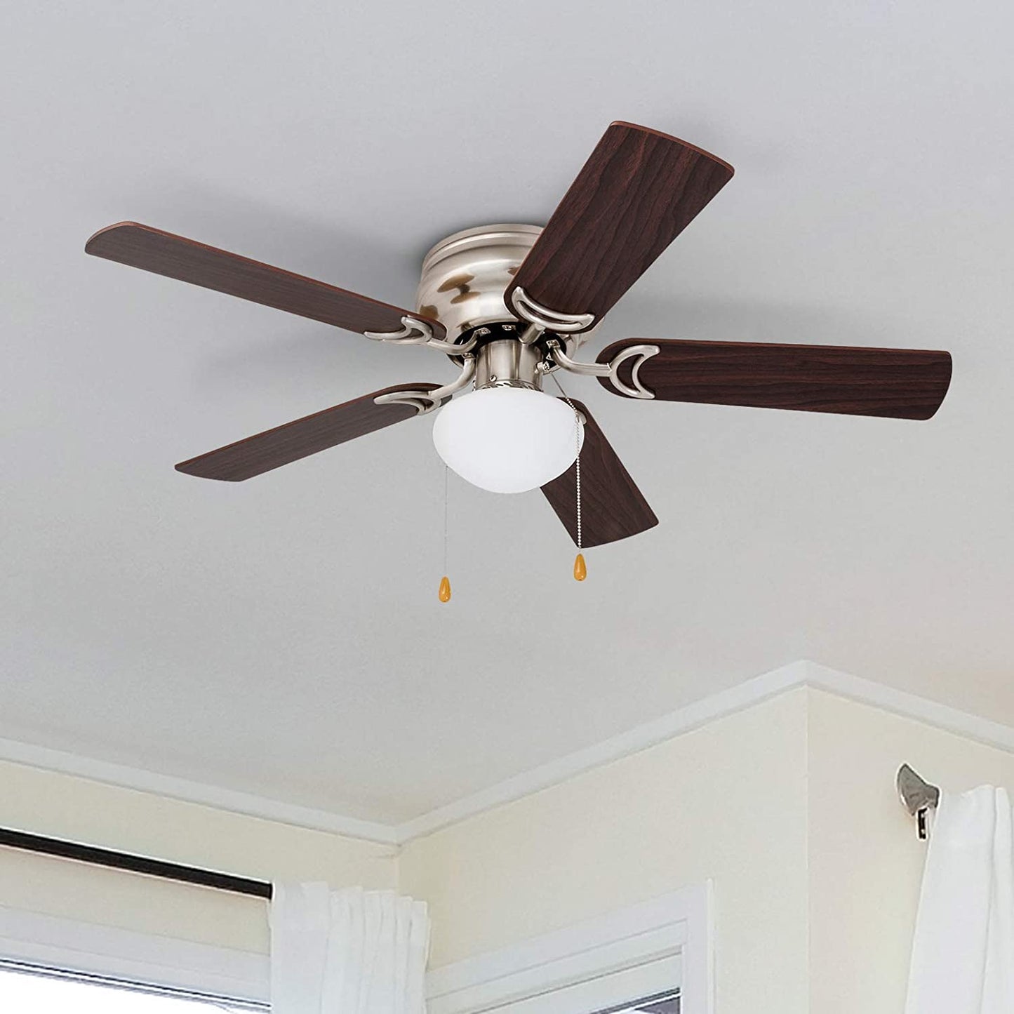  LED Globe Light Hugger/Low Profile Ceiling Fan, 42 inches - Brushed Nickel