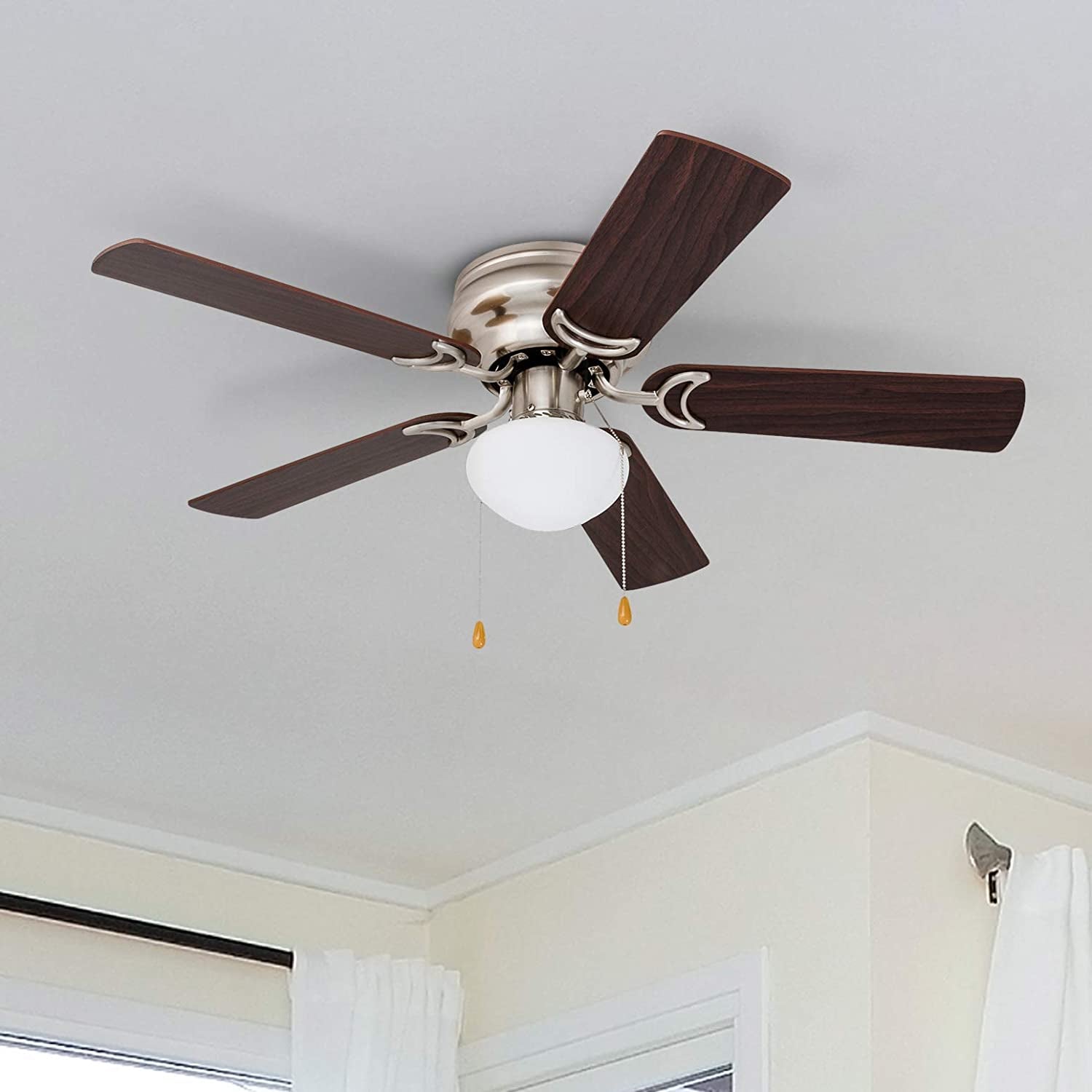  LED Globe Light Hugger/Low Profile Ceiling Fan, 42 inches - Brushed Nickel