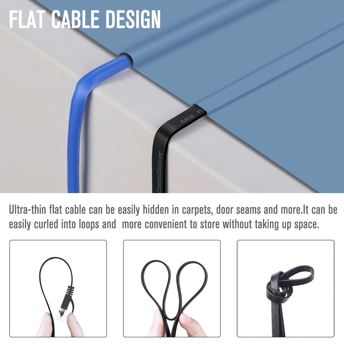 High-Speed Cat6 Ethernet Cable 3 ft 6Pack - Premium Quality Cat6 Internet Network Cables - Flat Ethernet Patch Cable - 3 ft Computer Cable Black