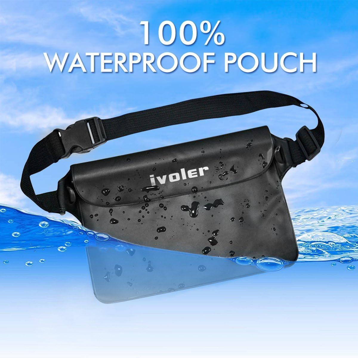 Waterproof Pouch Bag with Phone Case - Ultra Clear Waterproof Pouch Phone Dry Bag for Devices Under 6.5 inches - Long Adjustable Waist Strap for Outdoor Water Sports, Fishing, Swimming, Boating, Kayaking, and Hiking