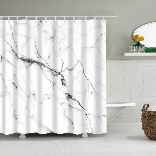 Waterproof Polyester Marble Shower Curtain Set - 72" x 72" with Plastic Hooks, Modern Design 