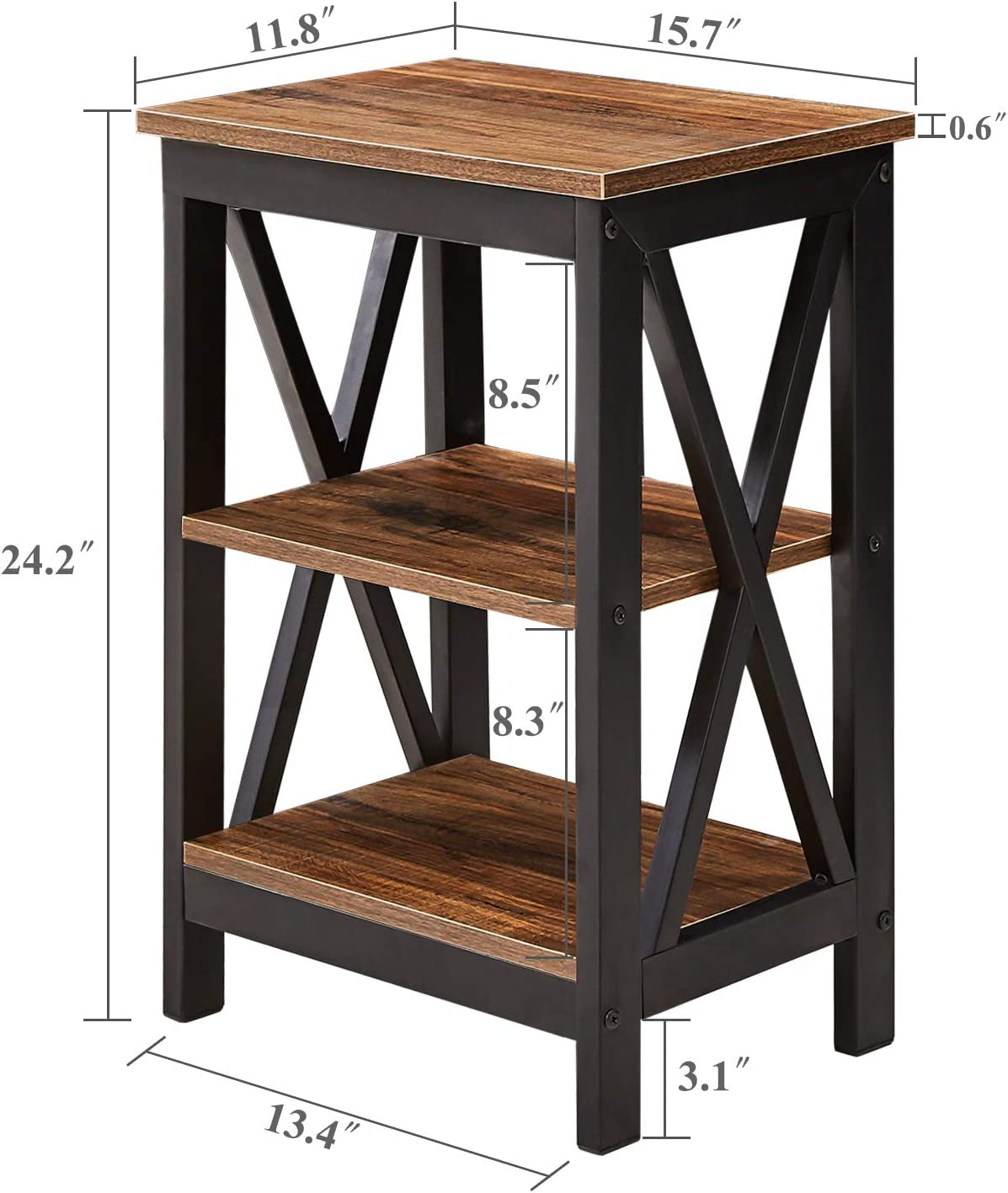 Contemporary X-Design Nightstands with Storage Shelf, Set of 2, for Bedroom and Living Room (Brown A2)