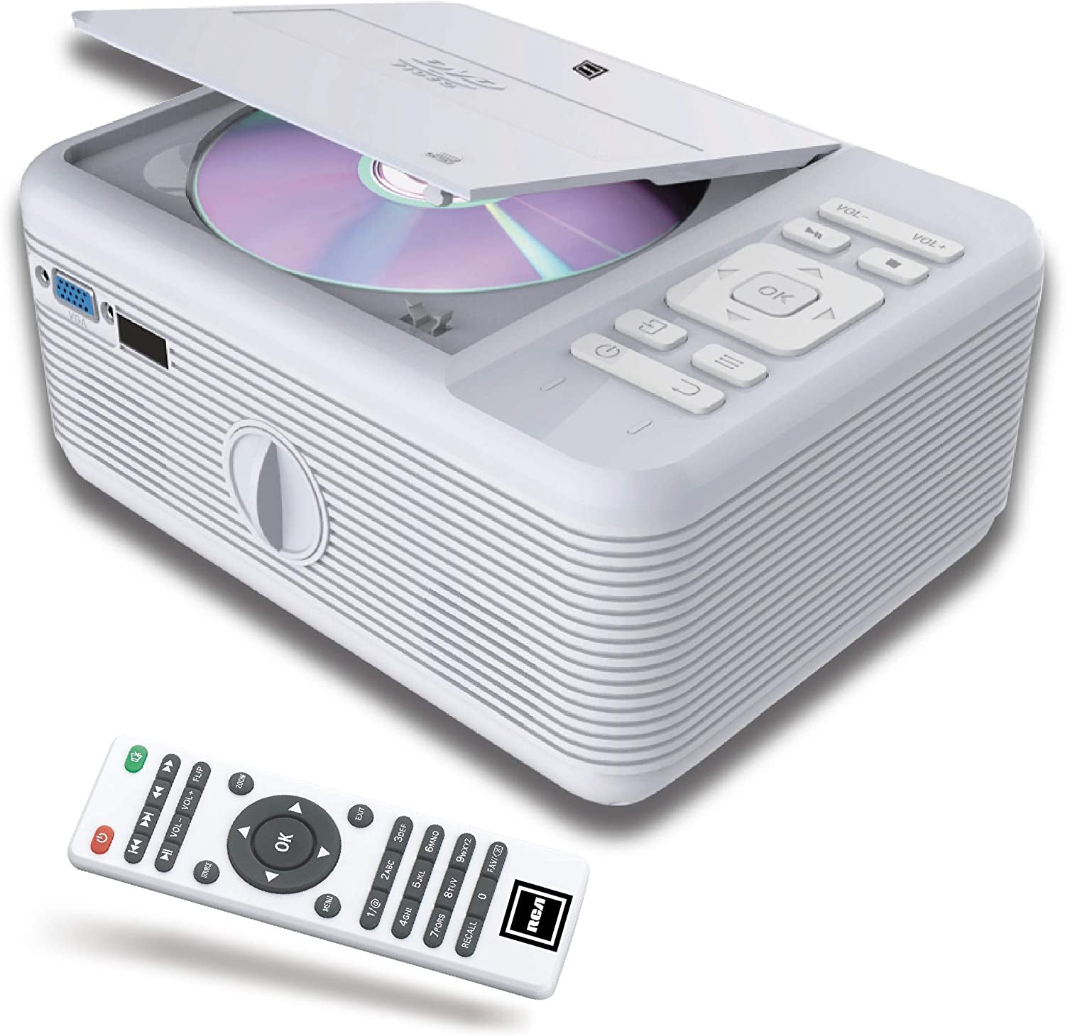 Portable Projector with Built-In Bluetooth & DVD Player Silver - Supports 1080P HD Videos and Screens