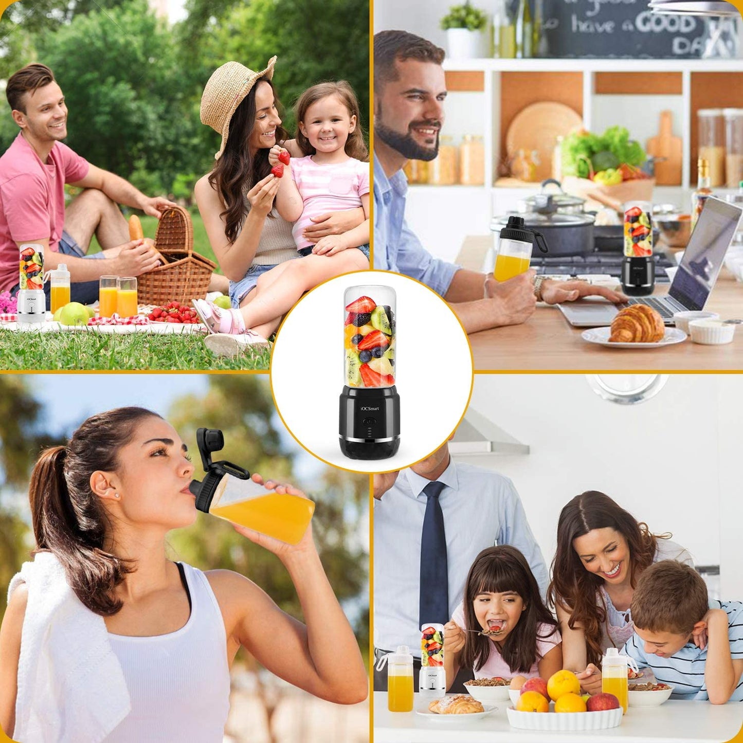 USB Rechargeable Portable Personal Size Blender: Mini Juicer Blender for Smoothies, Shakes, Baby Food, with 2 Glass Juicer Cups and 4000mAh High-Capacity Batteries (Black)