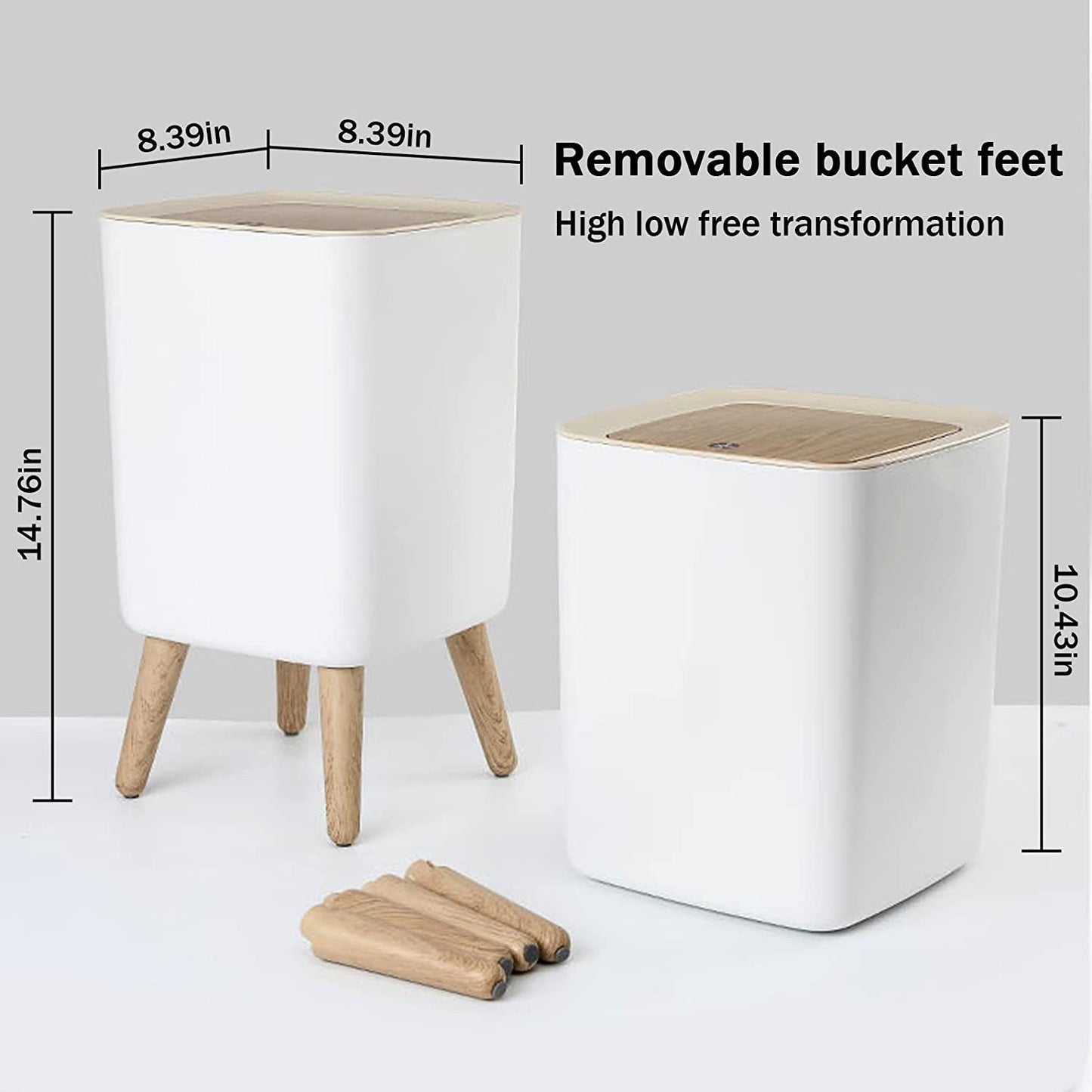 Bedroom Trash Can with Lid, Kitchen Garbage Can - Trash Bin with Push Button, Rubbish Bin for Office, Living Room, 1.8 Gallon and 0.5 Gallon,2 Pack