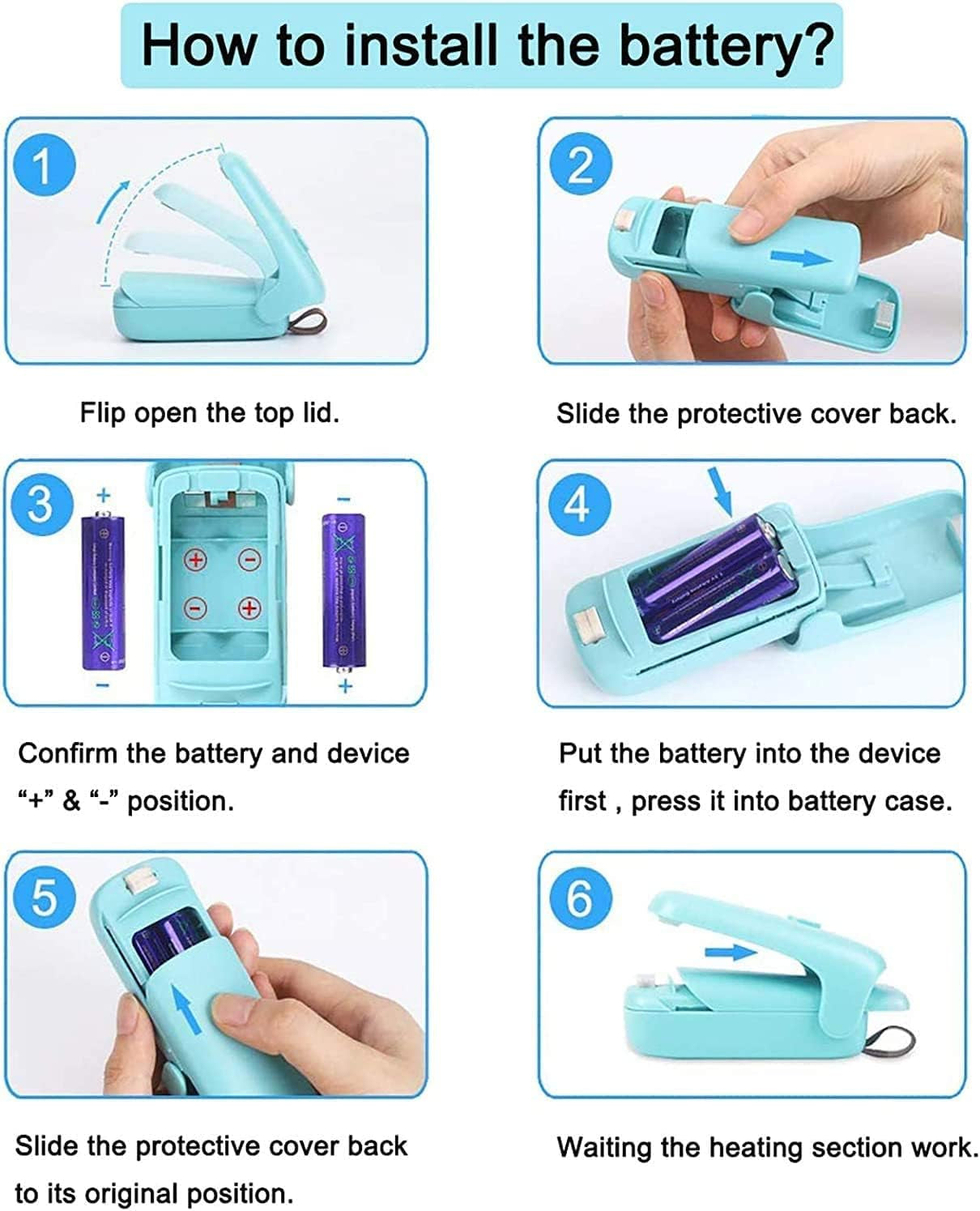 Blue Mini Portable Bag Sealer: Handheld Heat Sealer for Quick Sealing of Food Storage Snack Fresh Bags. Please note that batteries are not included.