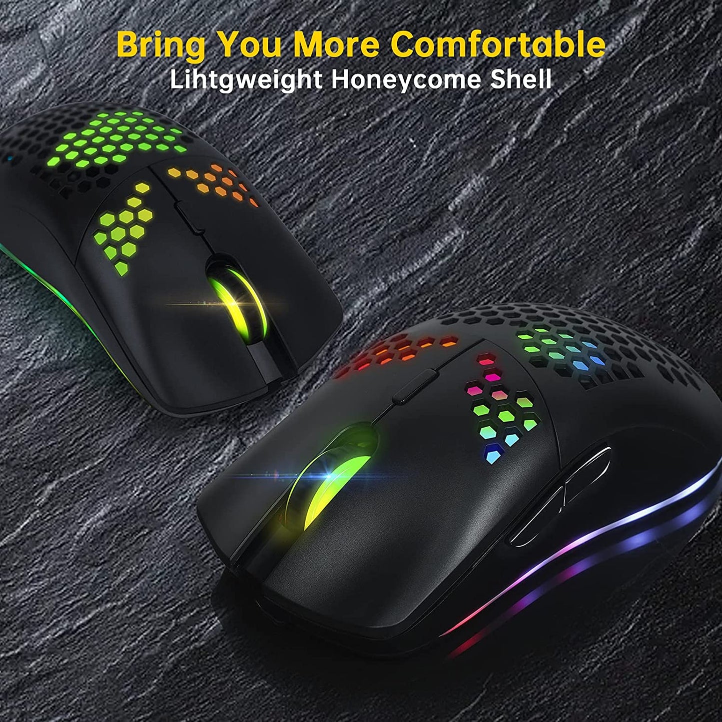 Wireless Gaming Mouse with Honeycomb Shell, 11 RGB Backlit, 3,400 DPI, 6 Programmable Buttons, USB Receiver, Power Saving, Wireless Mouse for PC/Mac/Laptop in Black