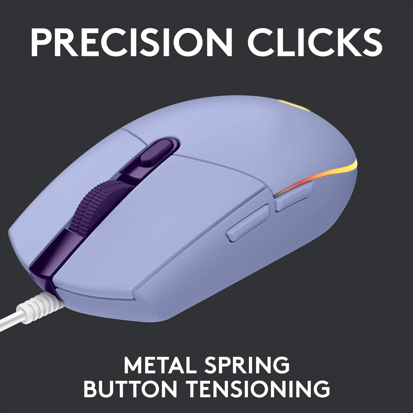 Wired Gaming Mouse 203: 8,000 DPI, Rainbow Optical Effect LIGHTSYNC RGB. Features 6 Programmable Buttons, On-Board Memory, and Screen Mapping. Compatible with PC/Mac Computer and Laptop. Available in Lilac.