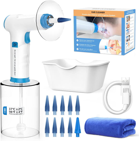 Ear Wax Removal Kit, Rechargeable Ear Irrigation System, and Effective Clean Ear, Features Disposable Tips & Ear Catch Basin (9+1 Disposable Tips)