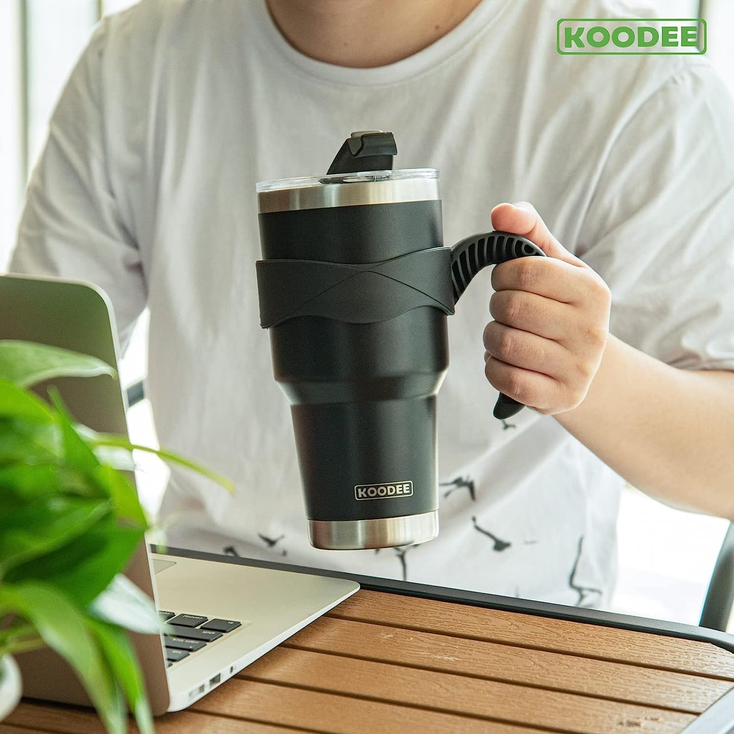 30 oz Tumbler: Vacuum Insulated Coffee Cup with Double Wall, Sip Lid, Straw Lip, 2 Straws, Straw Brush, and Handle - Matte Black