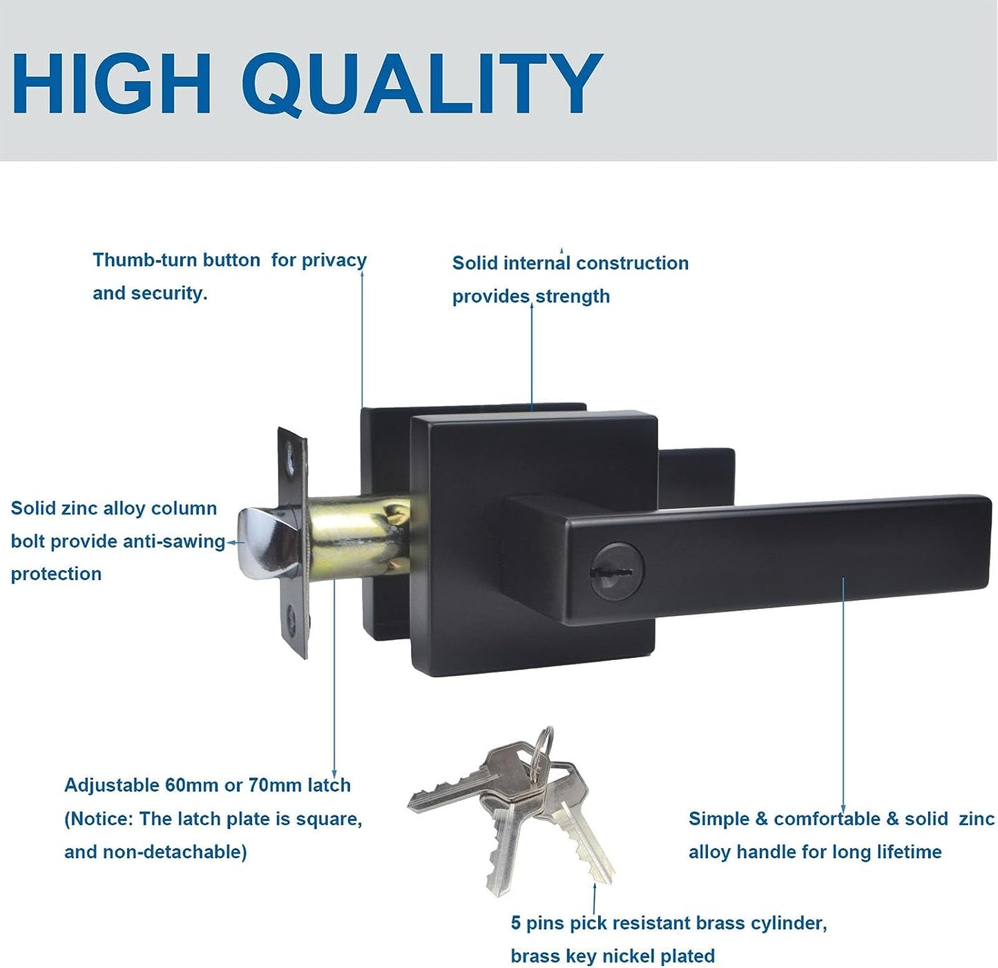Matte Black Straight-Style Door Lever with Keyed-Alike Entry Function - Includes Exterior and Interior Entry Lock with Keys. Suitable for Both Left and Right-Handed Doors. Available in a 1-Pack.