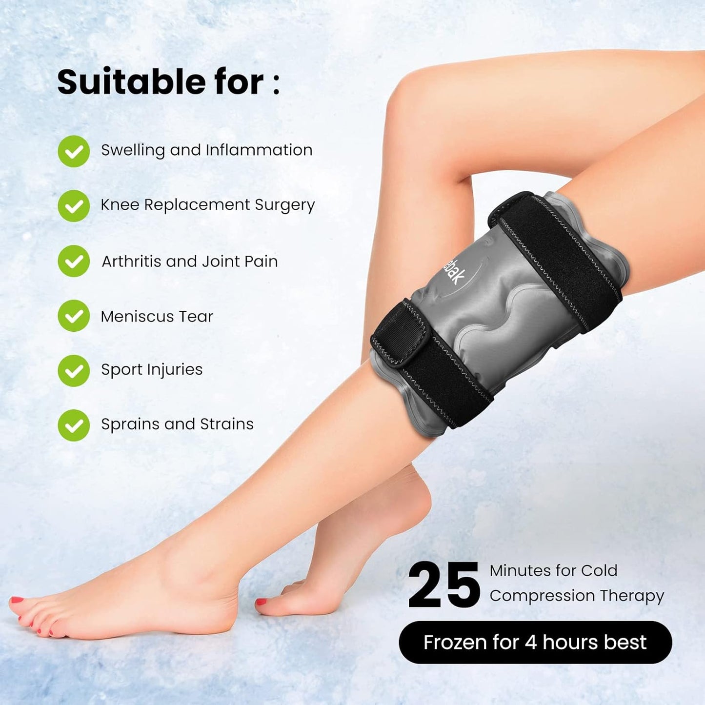 Knee Ice Pack Wrap for Injuries and Post-Surgery Recovery, with Gel Ice Pack for Knee, Cold Pack Cover for Swelling, Bruises, Meniscus Tear, and ACL Recovery - Grey