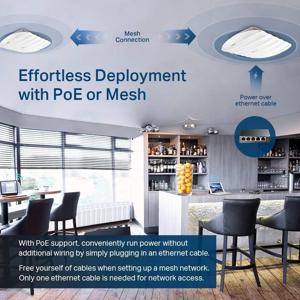 White AC1750 Gigabit Wireless Access Point (EAP245 V3) - Business WiFi Solution with Mesh Support - Seamless Roaming and MU-MIMO - PoE Powered - SDN Integrated - Cloud Access and Omada App
