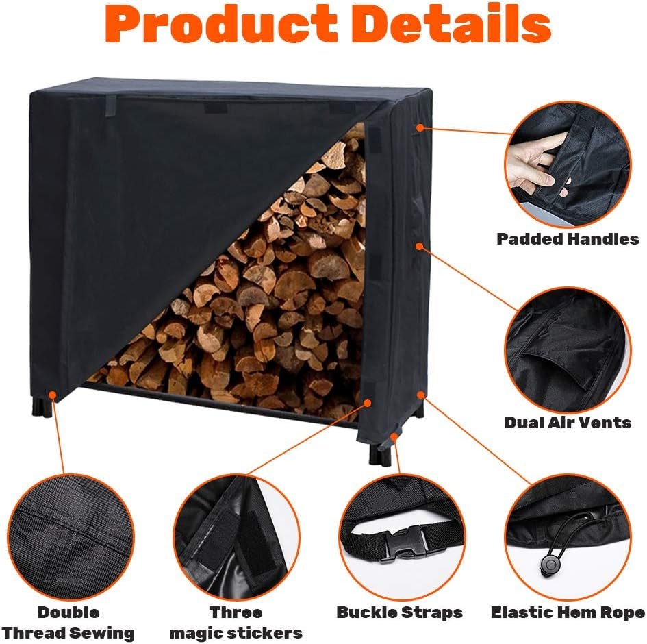 Secure Outdoor Log Rack Cover for 4-Foot Firewood Racks 600D Material with Toggle Cord and Hook and Loop Fastener 