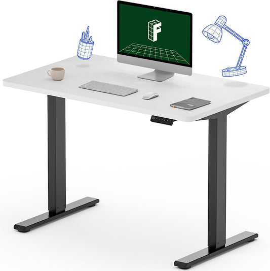 Standing Desk Whole-Piece Desktop with Memory Controller Electric Height Adjustable Stand Up Desk (Black Frame + White Top, 2 Packages), 40x24''