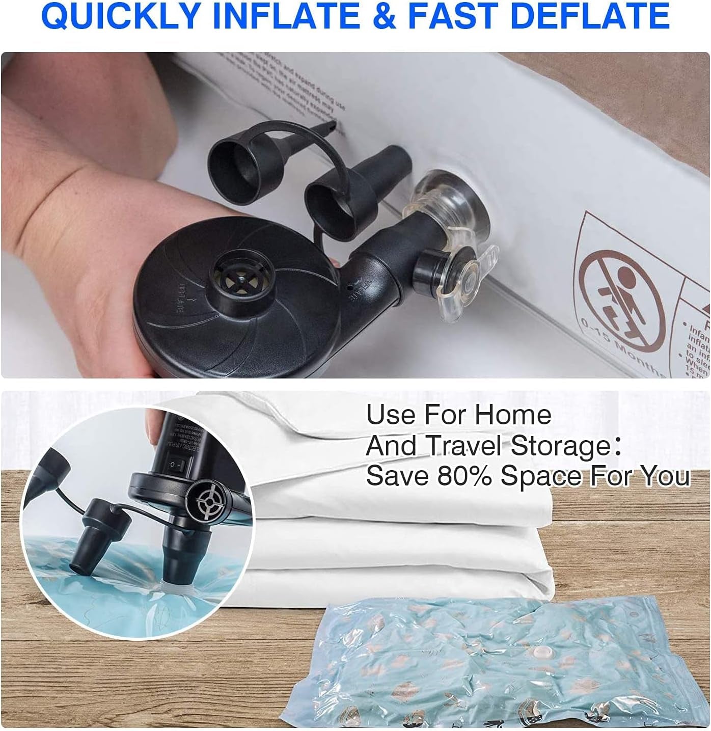 Electric Air Pump: Portable Quick-Fill Inflator/Deflator for Inflatable Couch, Air Mattress, Swimming Ring, Inflatable Pool Toys - Powerful Electric Air Pump with 3 Nozzles