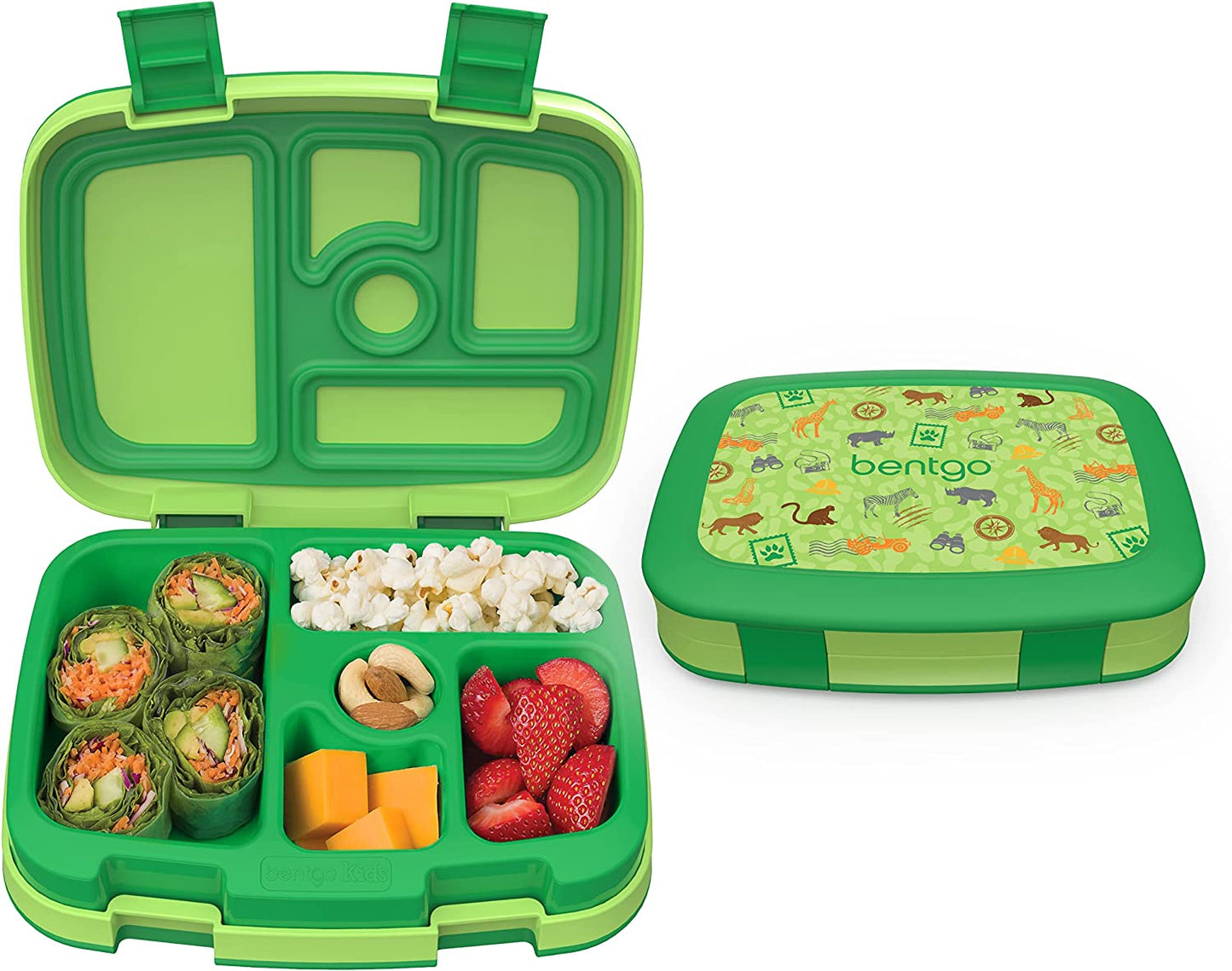  Kids Prints Leak-Proof Bento-Style Kids Lunch Box - Optimal Portion Sizes for Ages 3 to 7 - BPA-Free, Dishwasher Safe, Food-Safe Materials (Safari)