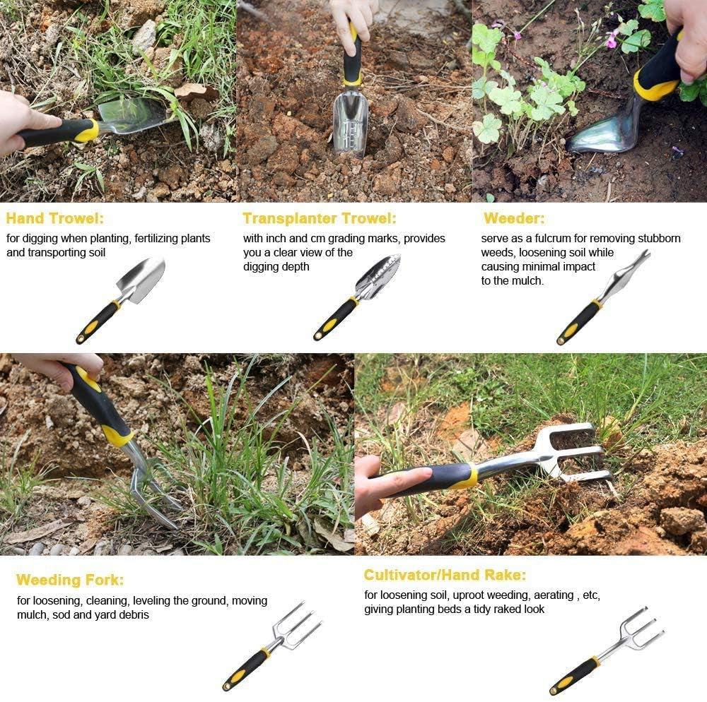 6-Piece Gardening Hand Tool Set: Weeder, Trowel, Transplanter, Cultivator, Weeding Fork, Gloves - Heavy-Duty Aluminum Alloy, Rust-Resistant, Ergonomic 