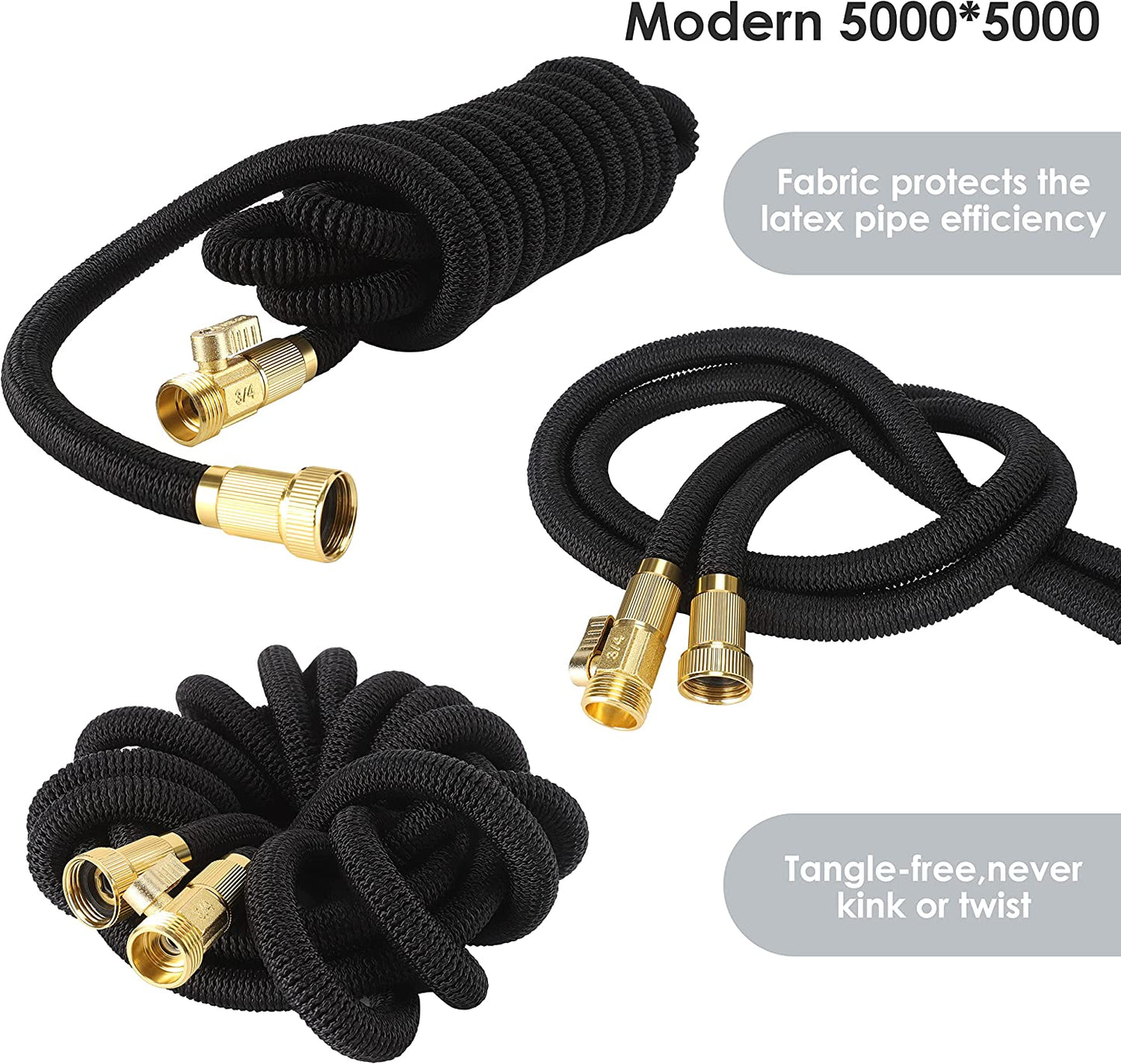25 ft Expandable Garden Hose: Comes with a 10 Function Nozzle, Triple Core Latex, and 3/4" Solid Brass Fittings. Lightweight, Kink-Free, Retractable, and Collapsible for Flexible Gardening. Available in Black.