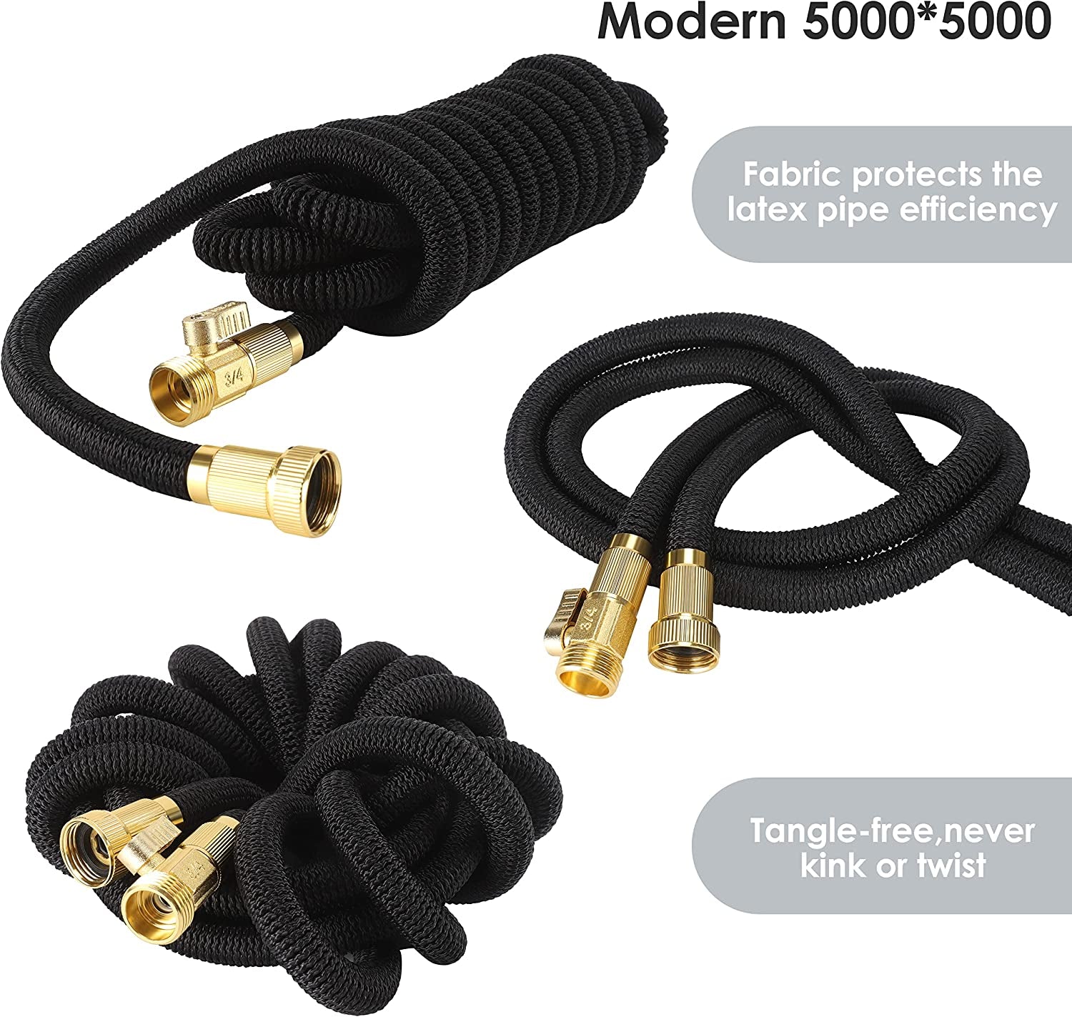 25 ft Expandable Garden Hose: Comes with a 10 Function Nozzle, Triple Core Latex, and 3/4" Solid Brass Fittings. Lightweight, Kink-Free, Retractable, and Collapsible for Flexible Gardening. Available in Black.