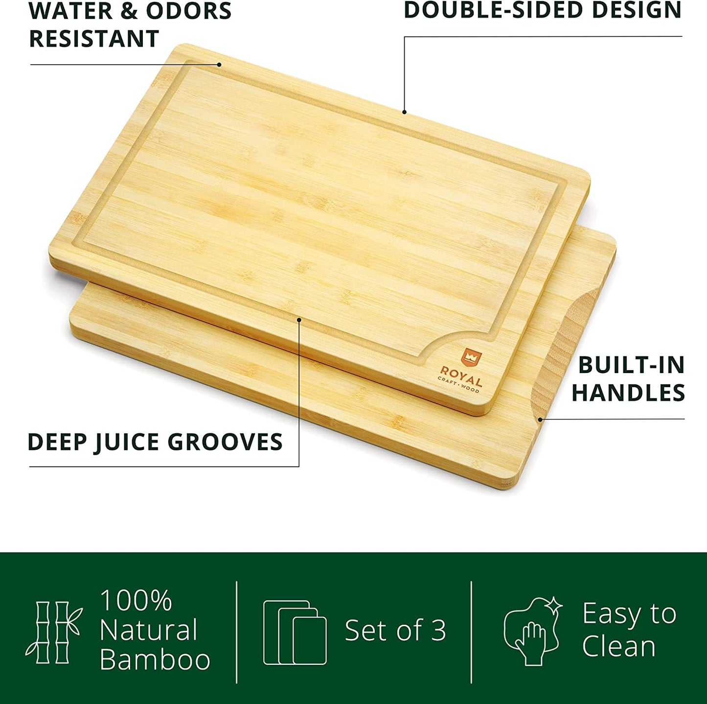 Bamboo Cutting Board Set - Set of 3 Durable Cutting Boards with Juice Grooves, Ideal for Chopping Meats and Vegetables, Featuring Easy Grip Handles - Perfect Kitchen Gadgets Gift