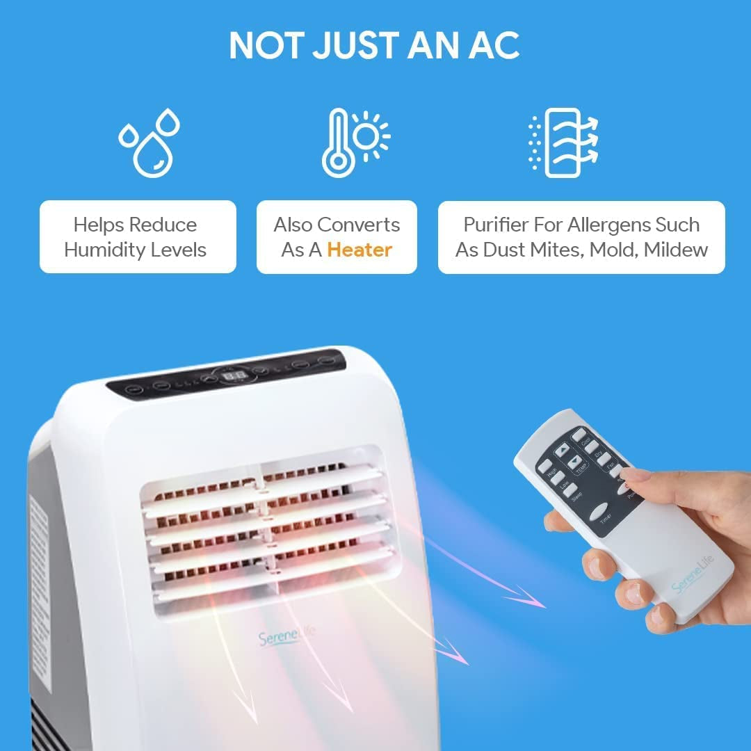 Compact Portable Air Conditioner: Functions as a Home AC Cooling Unit with Built-in Dehumidifier and Fan Modes. Operates Quietly and Includes Window Mount Kit. Offers 10,000 BTU for Cooling and Heating. Color: White.