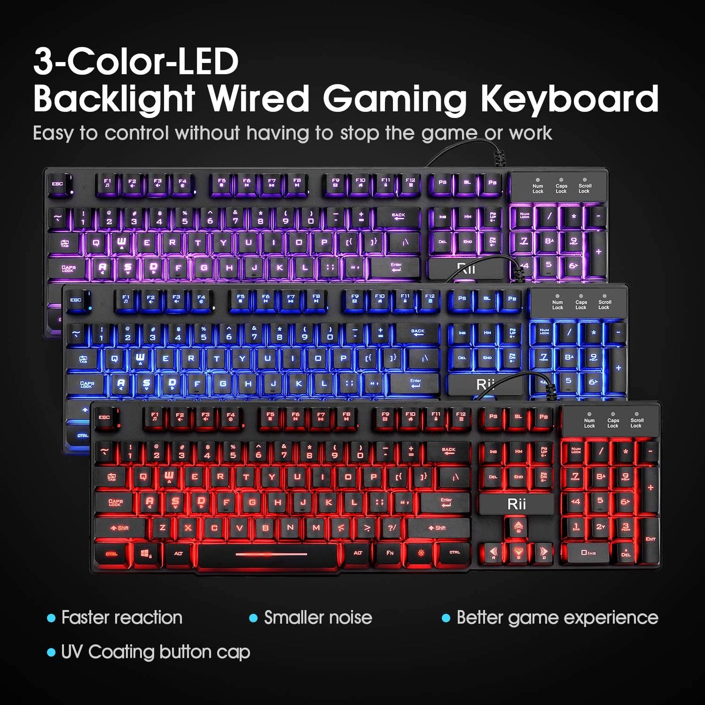 Gaming Keyboard and Mouse Combo - 3-Color LED Backlit, 104Keys Standard Keyboard with USB Mouse for Computer, PC, Desktop, Laptop - Ideal for Gaming and Home Office Use