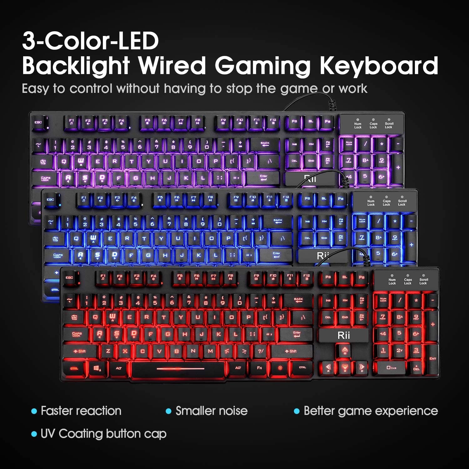 Gaming Keyboard and Mouse Combo - 3-Color LED Backlit, 104Keys Standard Keyboard with USB Mouse for Computer, PC, Desktop, Laptop - Ideal for Gaming and Home Office Use